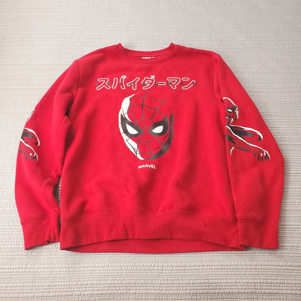 Marvel Spider-Man Sweatshirt Mens Medium Red Japanese Text Graphic Pullover